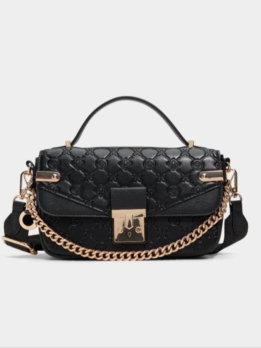 Aldo Black Embossed Leather Shoulder Bag with Gold Chain